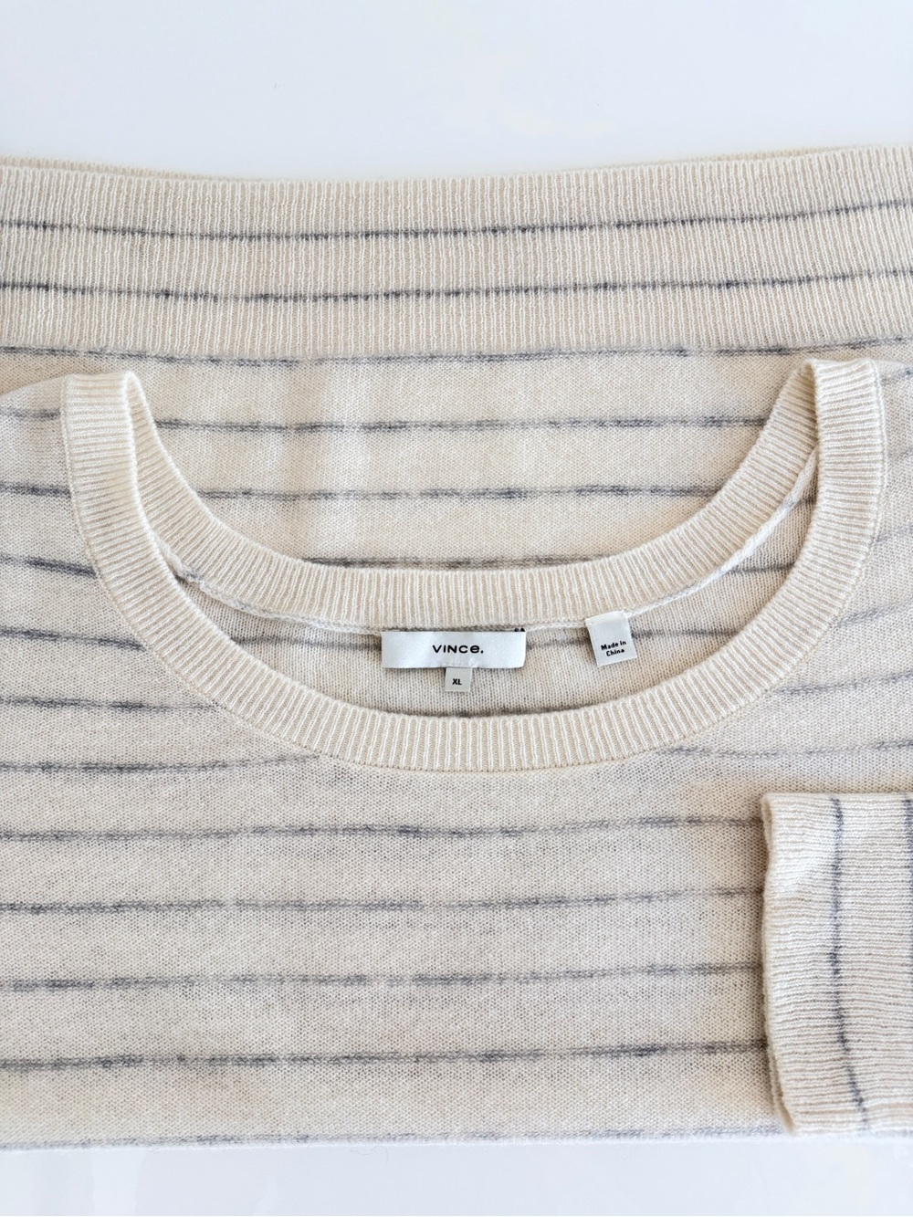 Vince Cream Stripe Lightweight Cashmere Sweater
